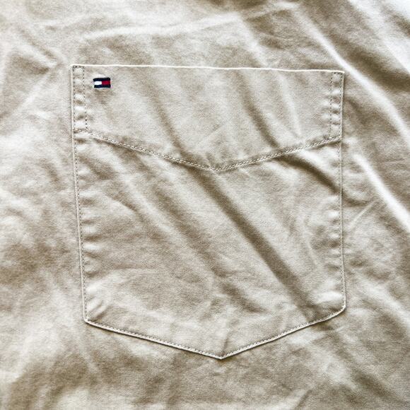 VTG Tommy Hilfiger Tan Longsleeve Button Down 100 Cotton Suede Collar Trim L - Picture 4 of 11